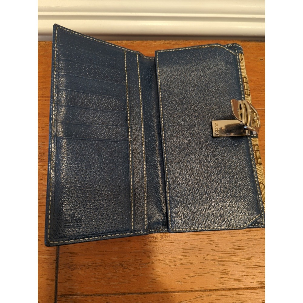 Authentic Gucci Canvas with Blue Leather Long Wallet - Picture 8 of 16